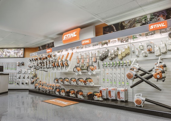 Various STIHL products displayed in store