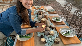 Sara Bendrick with finished tablescape