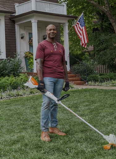Home Owner with Grass Trimmer Home Owner with Grass Trimmer