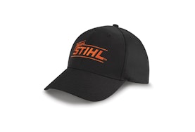 Black Team STIHL hat with orange writing