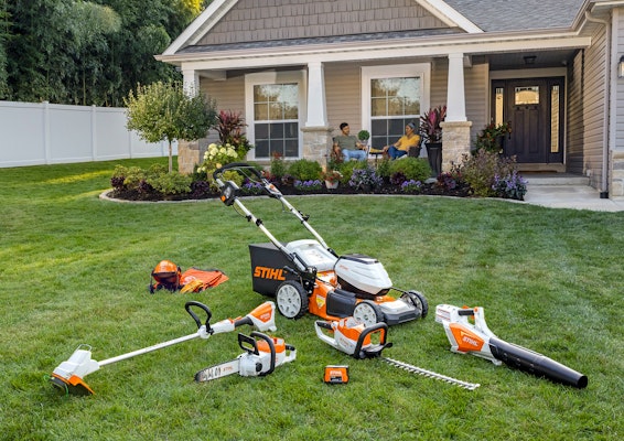 AK Battery System STIHL products in front yards