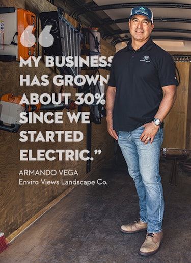 Armando Vega Quote Landscaper in work truck with quote.