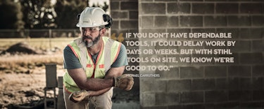 Construction worker Michael Carruthers quote: If you don't have dependable tools, it could delay work by days or weeks. But with STIHL tools on site, we know we're good to go