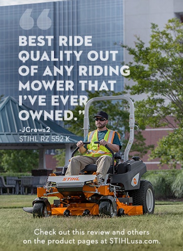 "Best ride quality out of any riding mower that I've ever owned." -JCrews2 | STIHL RZ 552 K "Best ride quality out of any riding mower that I've ever owned." -JCrews2 | STIHL RZ 552 K