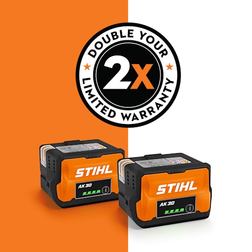 STIHL Double Warranty Logo with Batteries